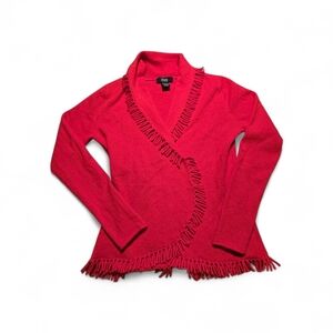 Chico's Red Fringe Trim Women's Sweater